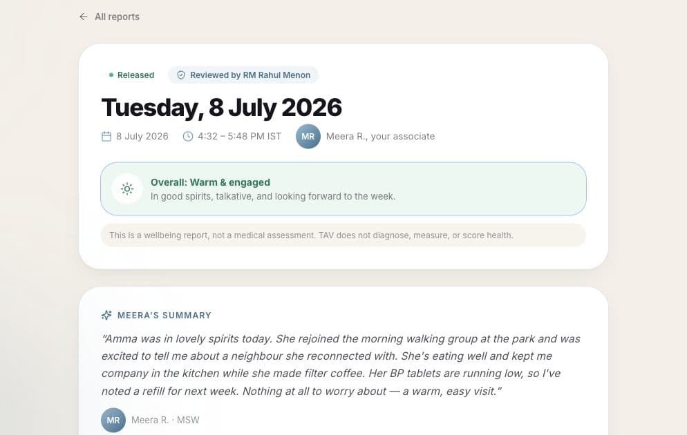 A released visit report in the Takesavillage family portal